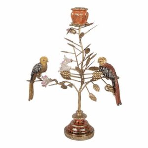 6PR6038 01 Kandelaar 26x16x36 cm Goudkleurig met vogels