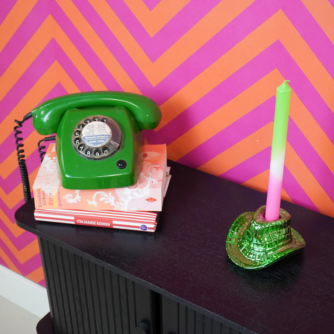 Kandelaar- Cowboyhoed Kaarshouder- Keramiek -Groen- 13,5x11x7 cm