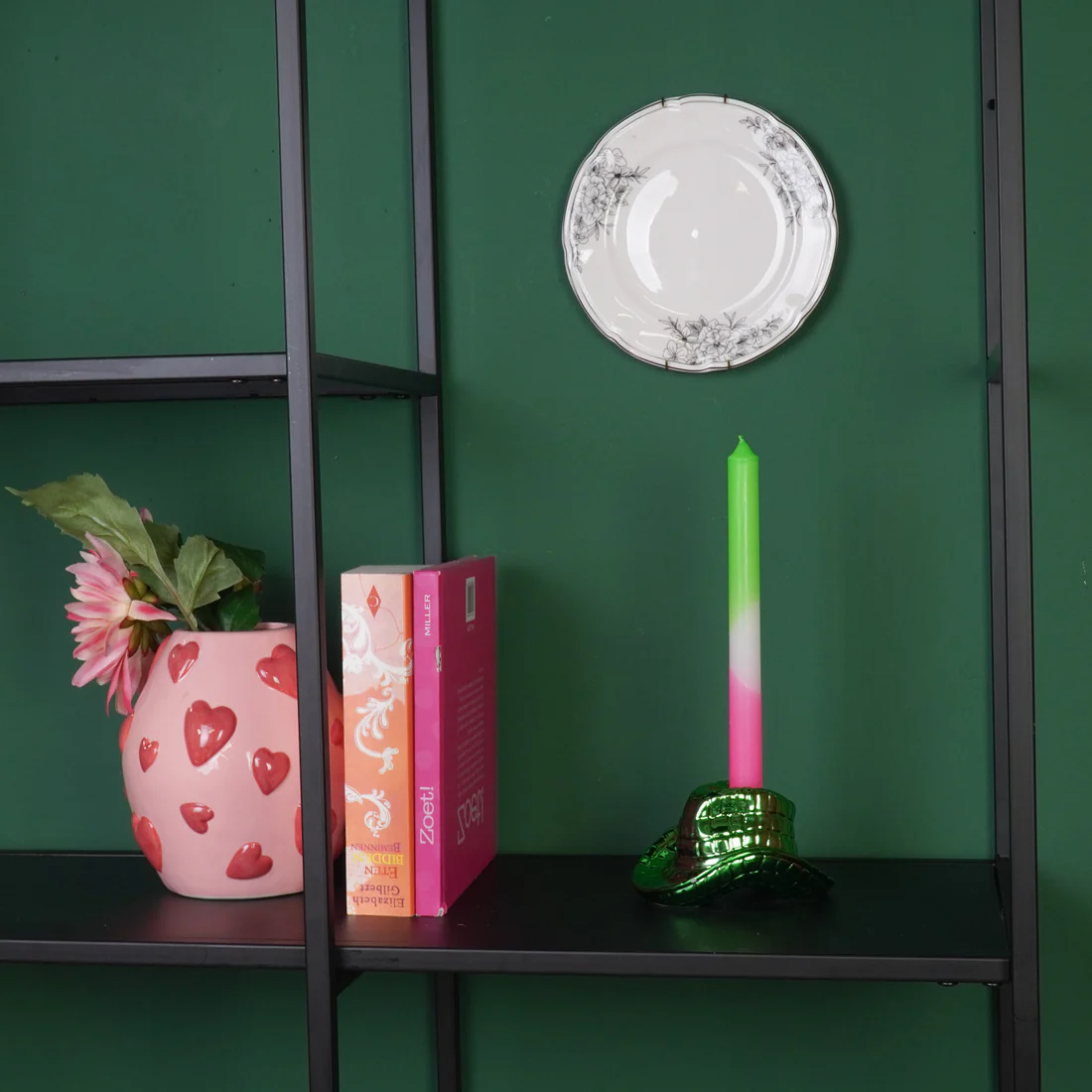 Kandelaar- Cowboyhoed Kaarshouder- Keramiek -Groen- 13,5x11x7 cm