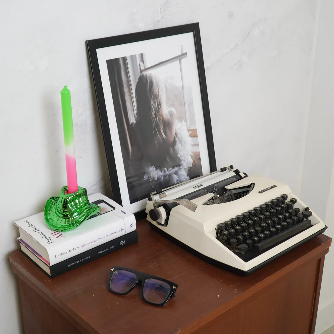 Kandelaar- Cowboyhoed Kaarshouder- Keramiek -Groen- 13,5x11x7 cm