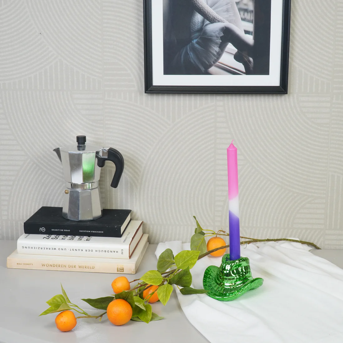 Kandelaar- Cowboyhoed Kaarshouder- Keramiek -Groen- 13,5x11x7 cm