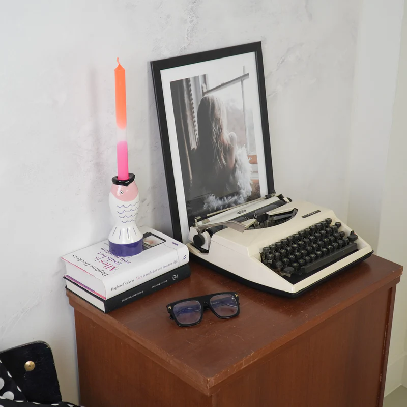 Kaarshouder- Kandelaar - Vis - Dolomiet - Blauw/Wit/Roze - 7x7x16,5cm