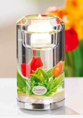 Tealight candle holder (LED) Candela Classic „Tulip Red & Orange “