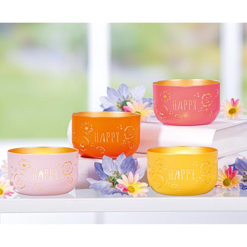 Tealight candle holder around „Happy“