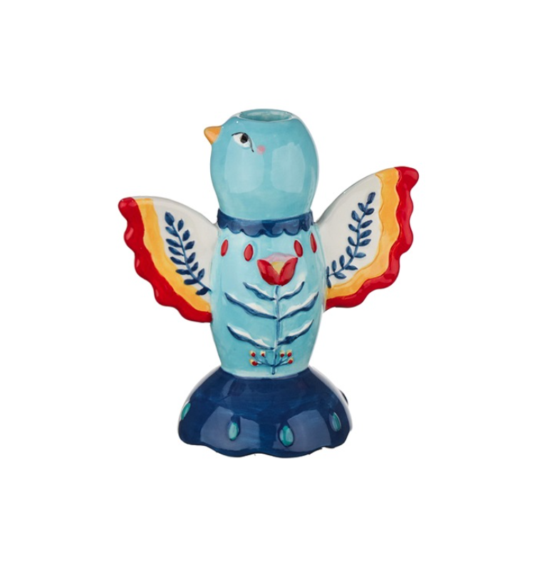 Aardewerk kaarsenstandaard indigo swallow