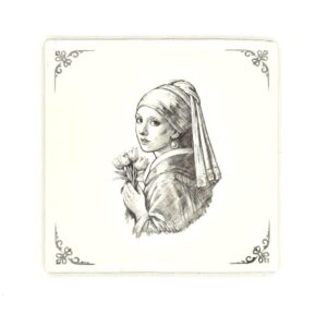 Keramiek Tegel Delft - Meisje met de parel met tulpen - Vermeer