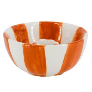 Kaarsenstandaard keramiek stripes oranje wb