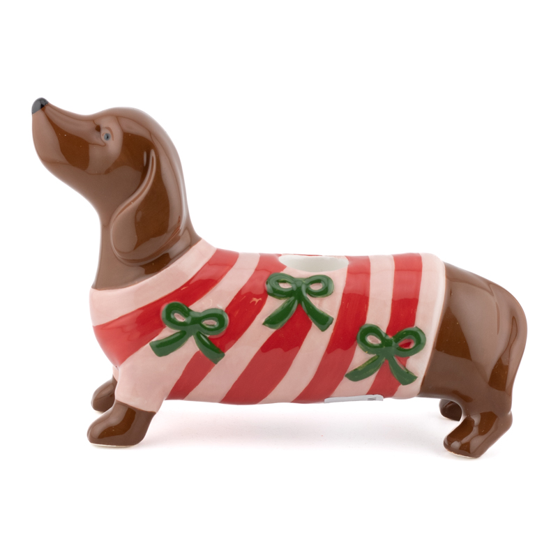 Aardewerk kaarsenstandaard Dachshund as7018