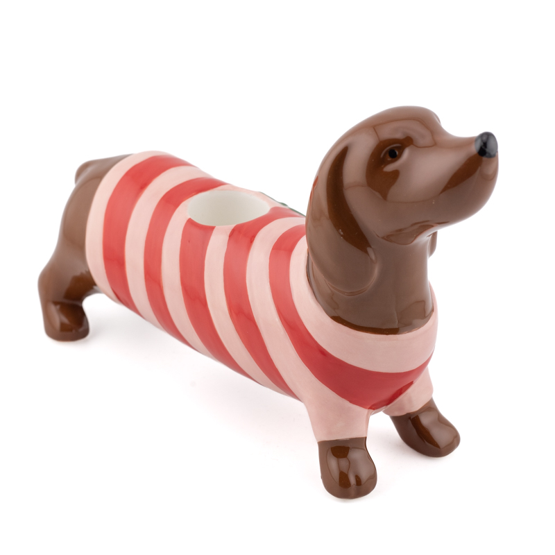 Aardewerk kaarsenstandaard Dachshund as7018