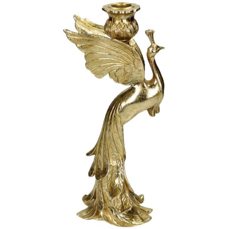 XET-6518 Kaarsenhouder Pauw Polyresin Goud 30x7x12cm