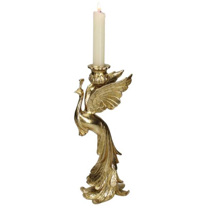 XET-6518 Kaarsenhouder Pauw Polyresin Goud 30x7x12cm