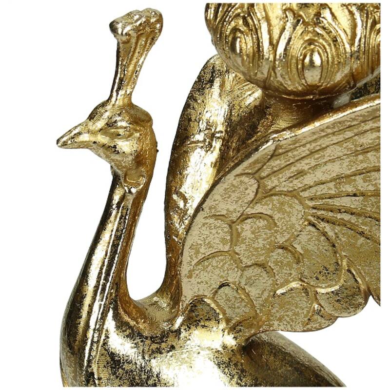 XET-6518 Kaarsenhouder Pauw Polyresin Goud 30x7x12cm