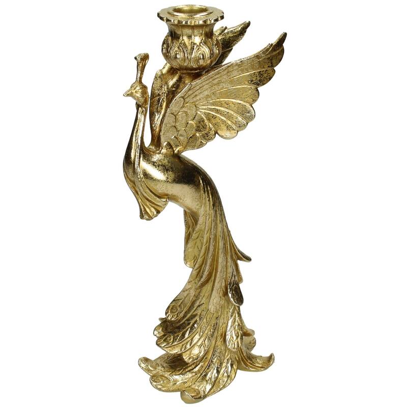 XET-6518 Kaarsenhouder Pauw Polyresin Goud 30x7x12cm