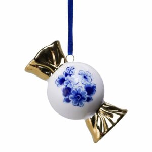 K40019 Heinen Delfts Blauw Kerstornament snoepje goud
