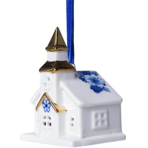 K40059 Heinen Delfts Blauw Kerstornament Kerk