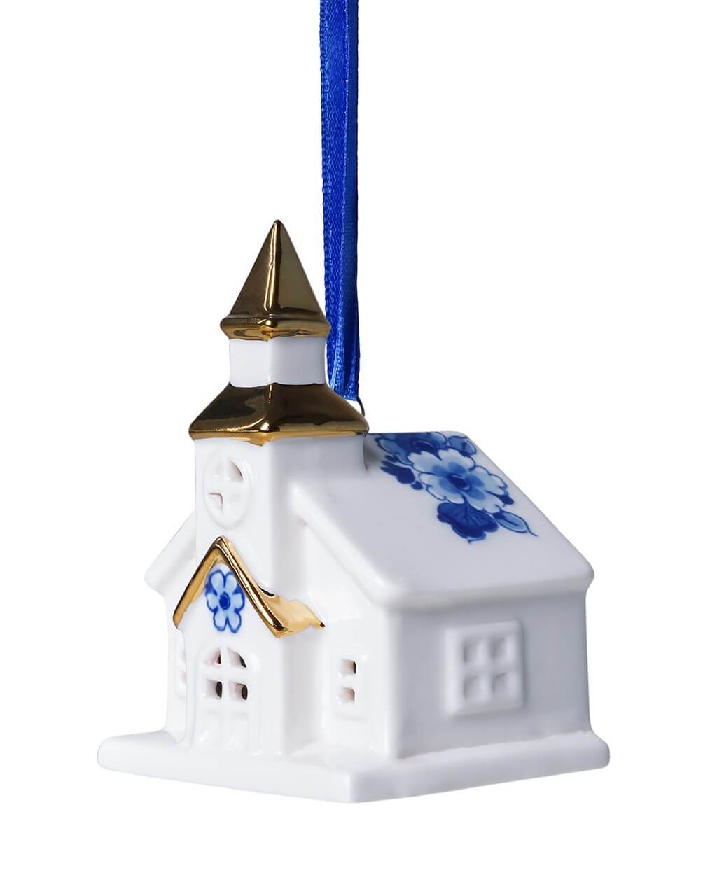 K40059 Heinen Delfts Blauw Kerstornament Kerk