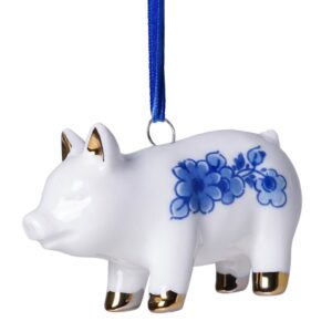 K40068 Heinen Delfts Blauw Kerstornament Varken