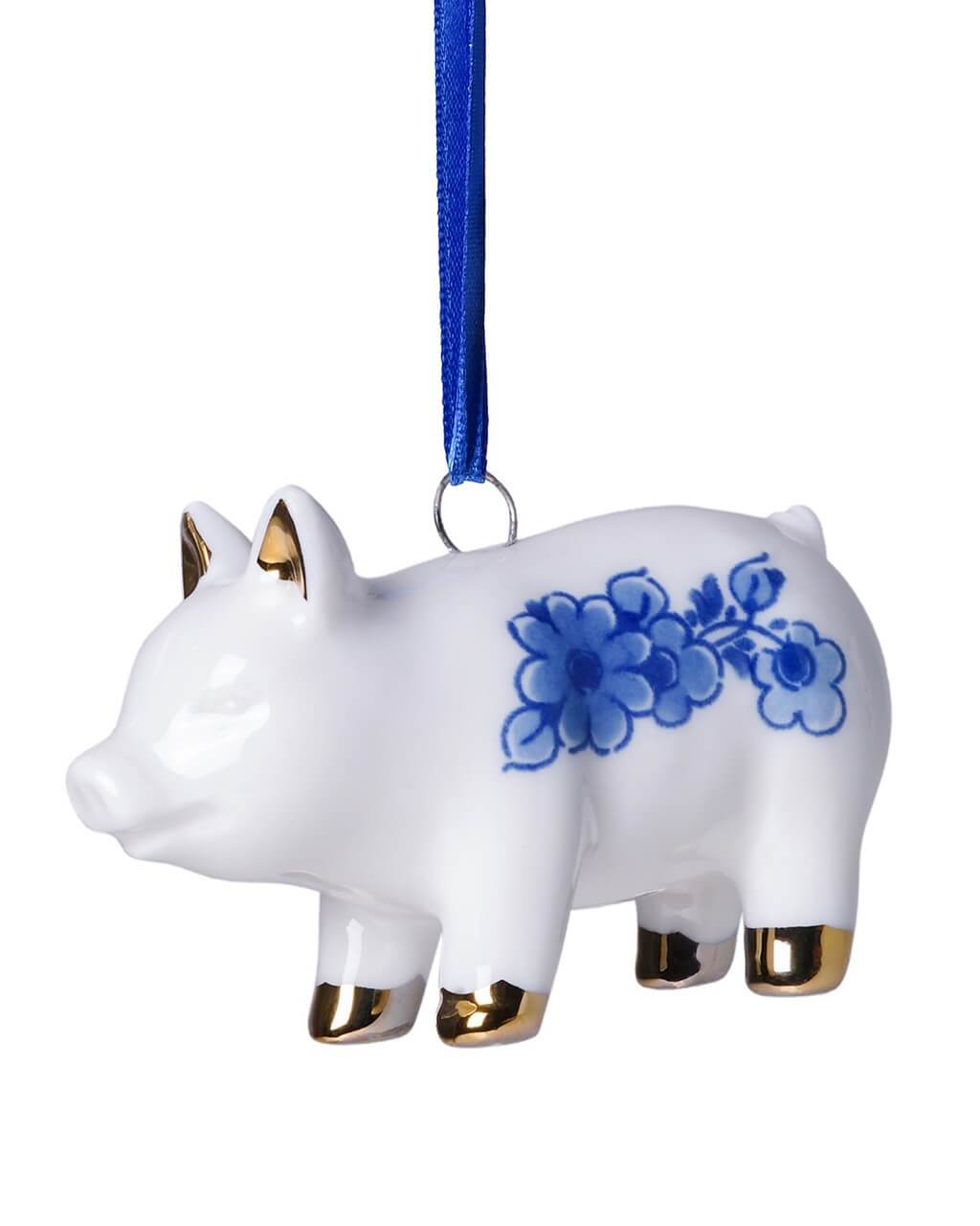 K40068 Heinen Delfts Blauw Kerstornament Varken