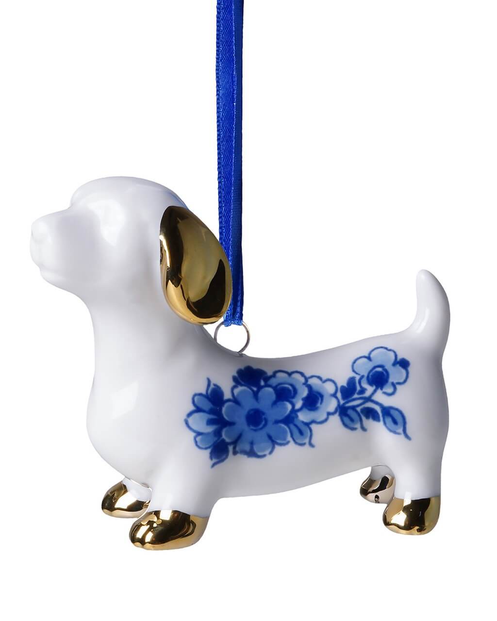 K40063 Heinen Delfts Blauw Kerstornament Teckel