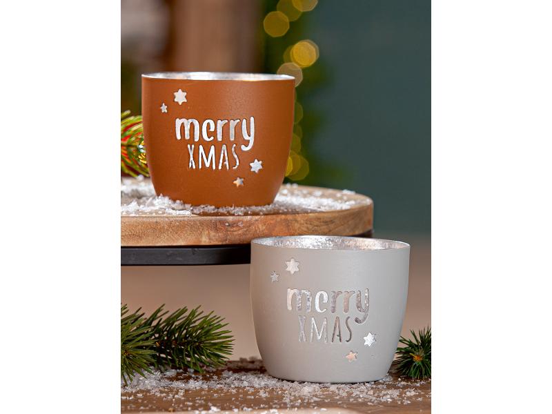 52136 Metalen windlicht Merry XMAS Bruin