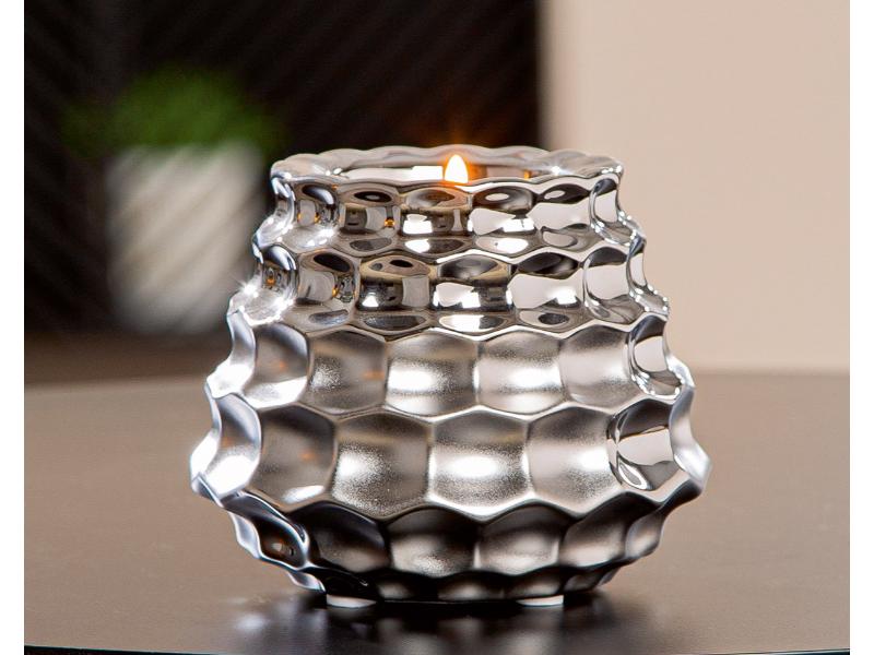 57472 Waxinelichthouder Hexagon Zilverkleurig