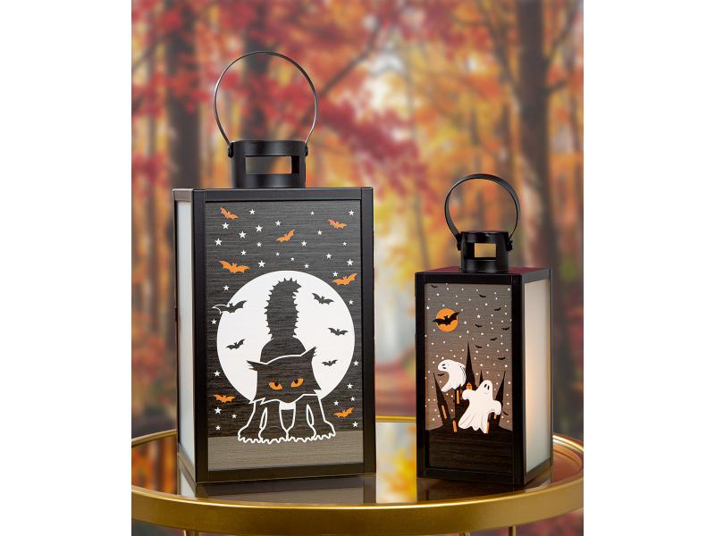 63403 Halloween Lantaarn Kat Zwart Metaal