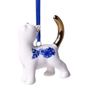K40071 Heinen Delfts Blauw Kerstornament Kat Smeken