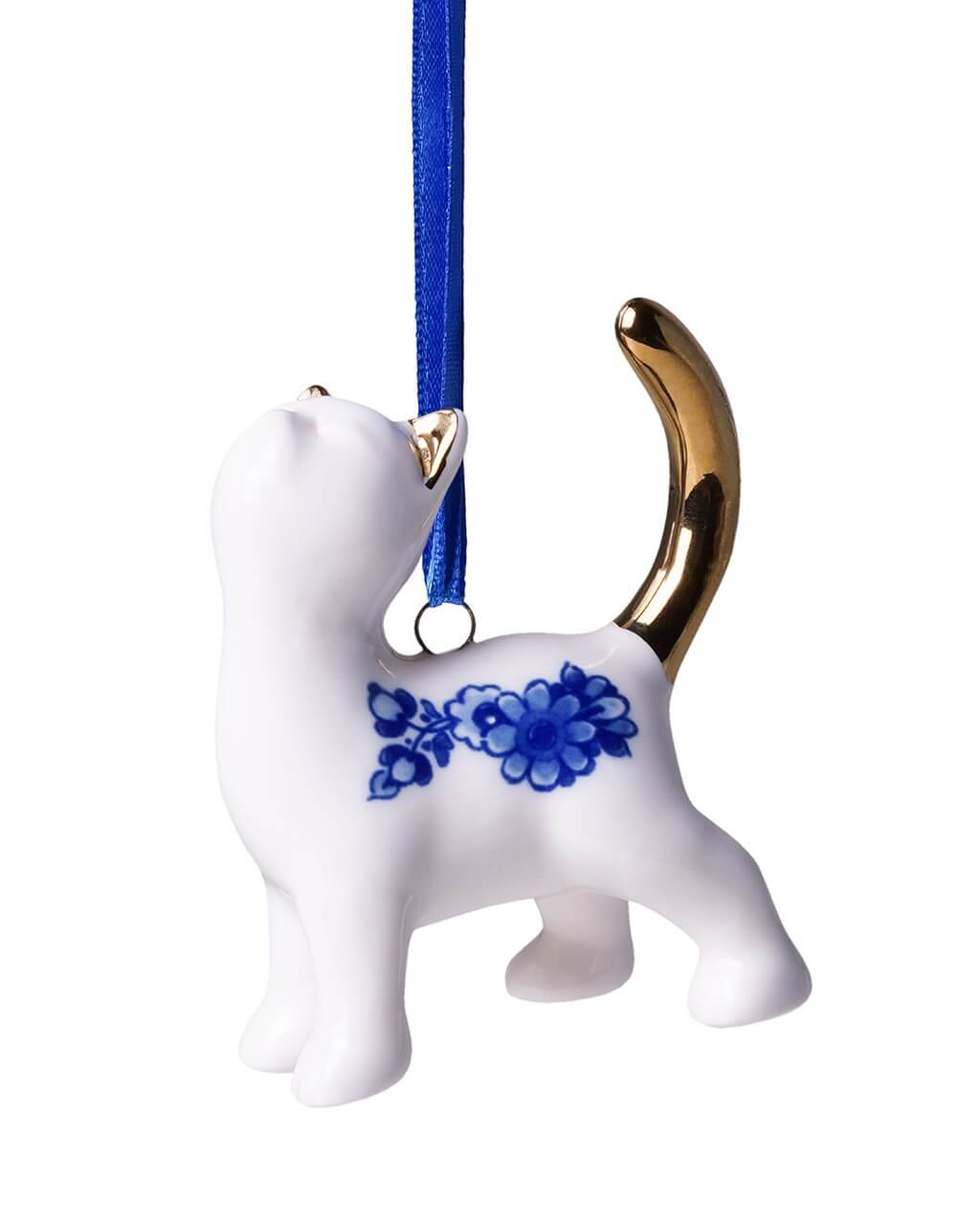 K40071 Heinen Delfts Blauw Kerstornament Kat Smeken