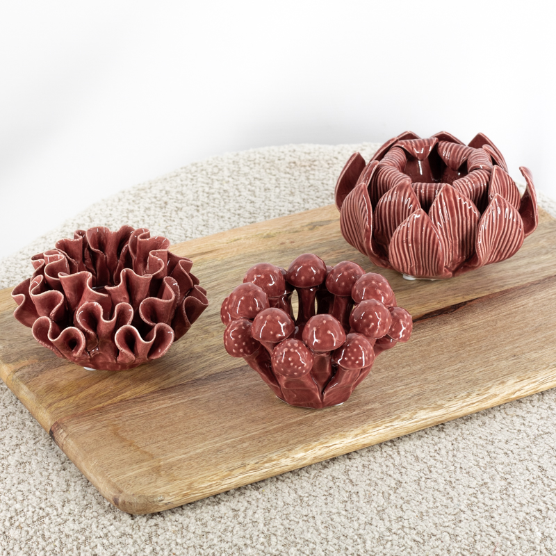 as3245 Waxinelichthouder Keramiek Shroom Burgundy