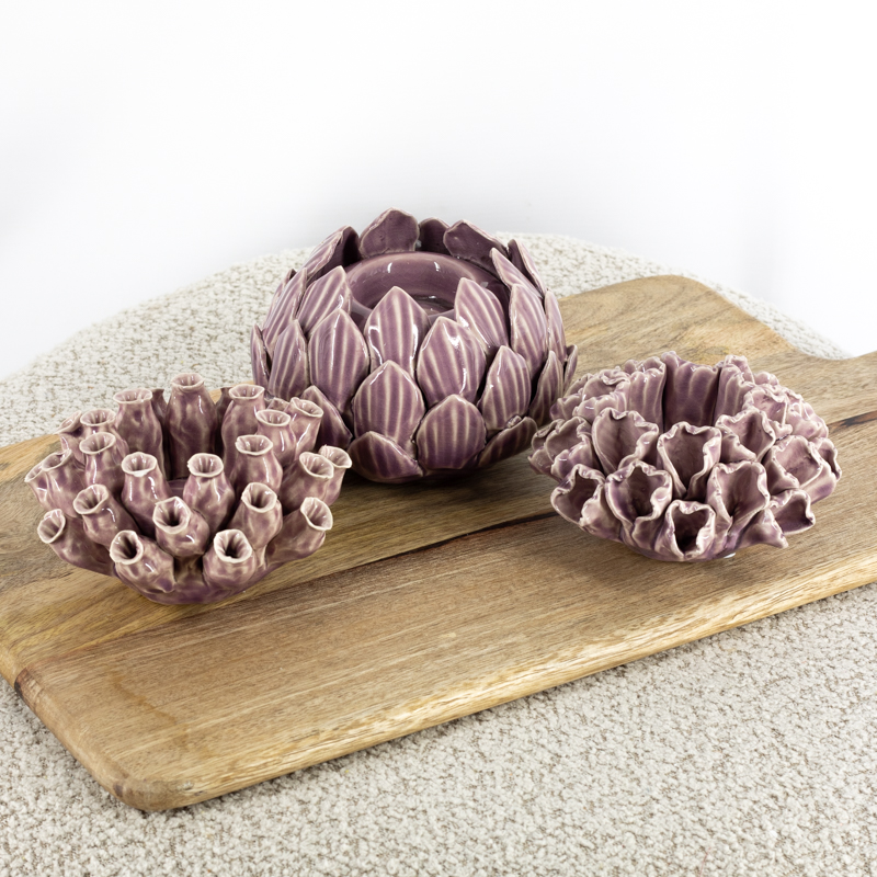 as3252 Waxinelichthouder Keramiek Floral Lila