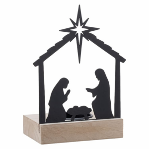 Waxinelichthouder Kerststal Kribbe Zwart