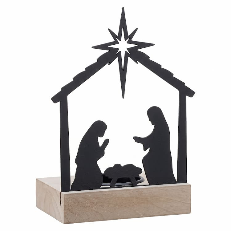 Waxinelichthouder Kerststal Kribbe Zwart